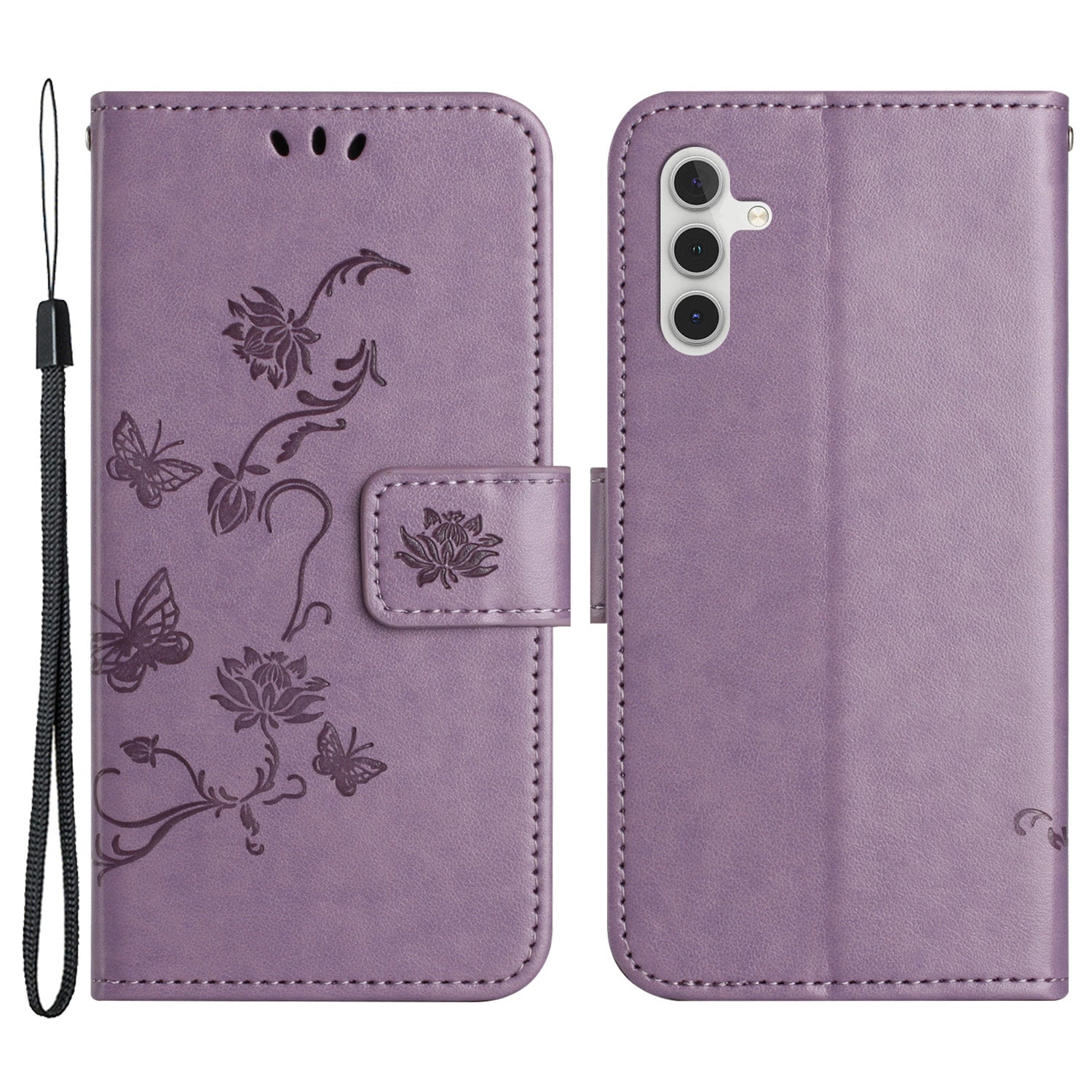 Til Samsung Galaxy A24 4G påtrykt sommerfuglblomst telefonetui PU læder pungholder telefoncover med rem Til Samsung Galaxy A24 4G påtrykt sommerfuglblomst telefonetui PU læder pungholder telefoncover med rem